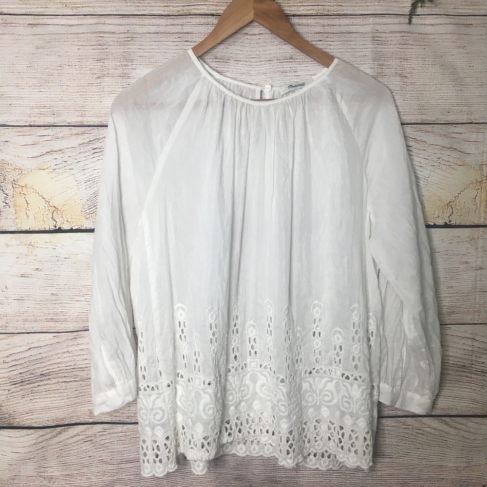 Madewell sheer white eyelet blouse